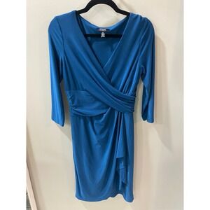 Chaps Womens Teal Blue Faux Wrap Dress 3/4 Sleeve Surplice V-Neck Size Medium